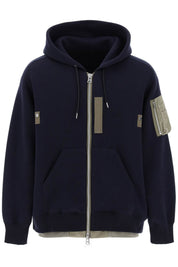 Sacai Full Zip Hoodie With Contrast Trims   Blue