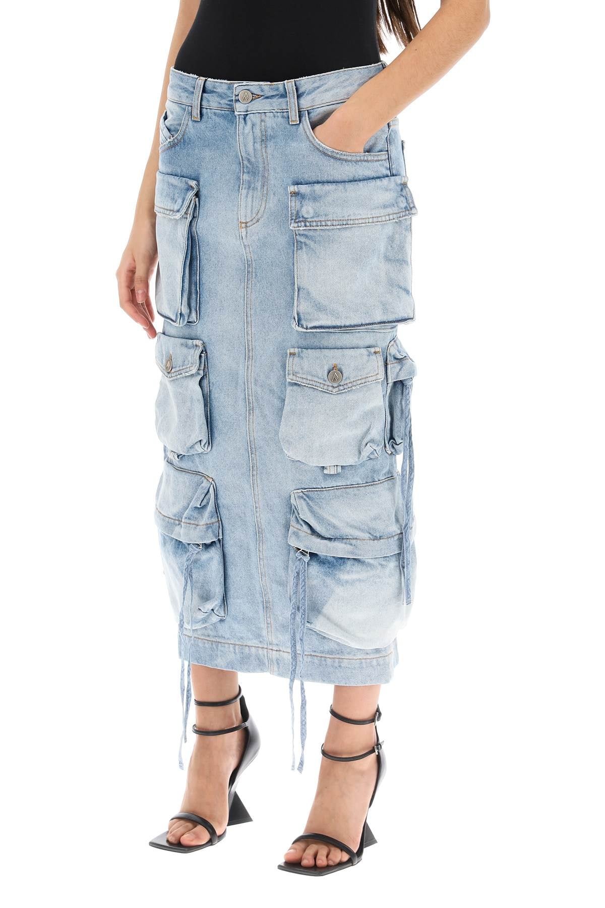 The Attico Cargo Denim Skirt   Light Blue