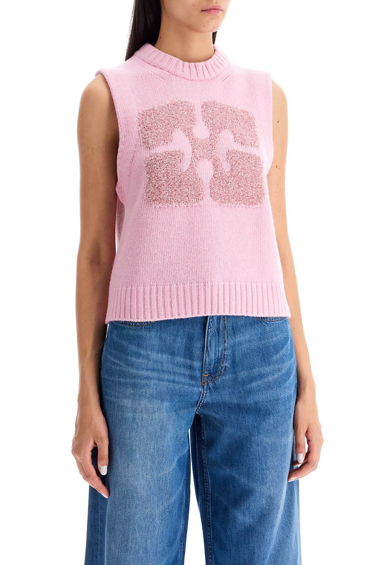 Ganni Monogram Knit Vest For Men   Pink