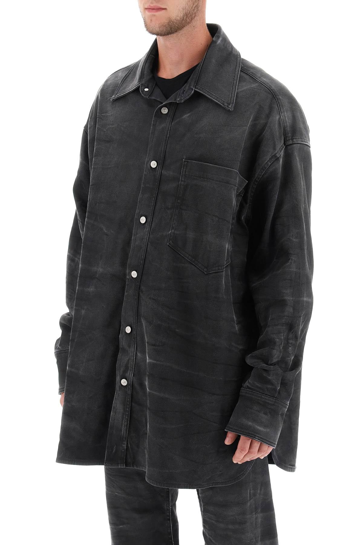 Mm6 Maison Margiela Crinkle Effect Denim Overshirt   Grey