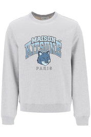 Maison Kitsune Crew Neck Sweatshirt With Campus Fox Print   Grey