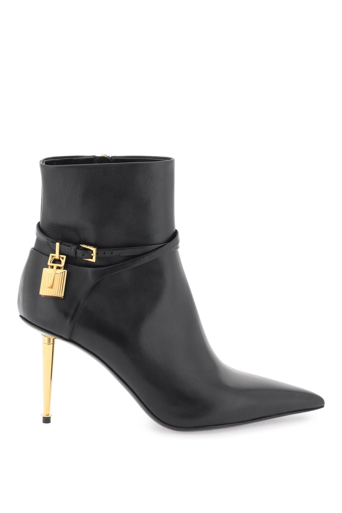 Tom Ford Leather Ankle Boots With Padlock   Black