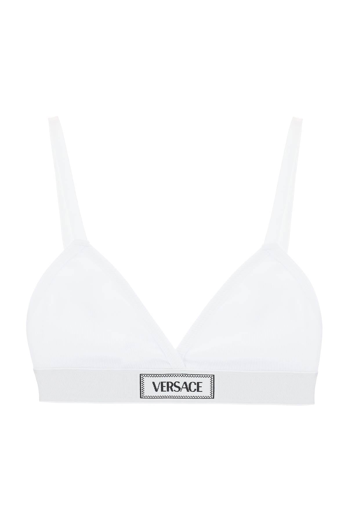 Versace '90s Logo Ribbed Bralette   White