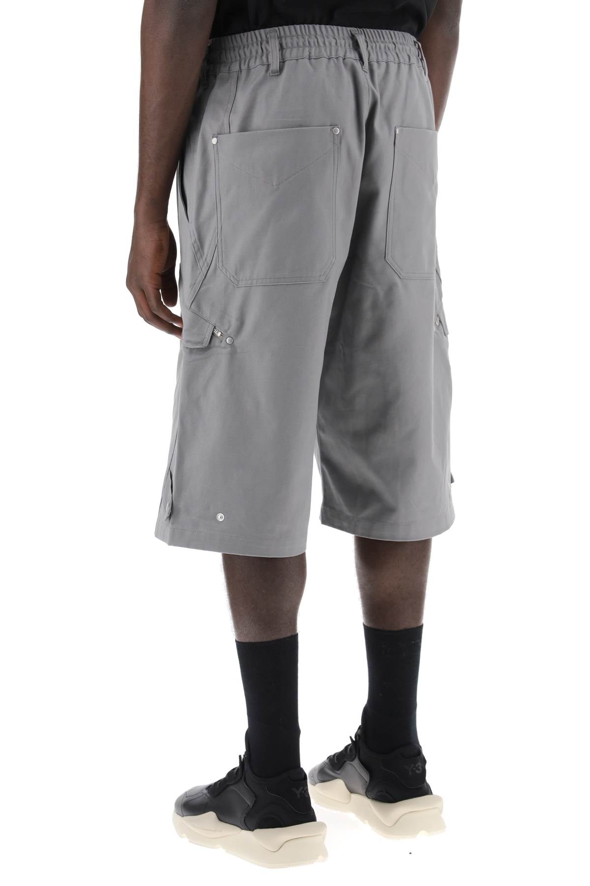 Y 3 Canvas Multi Pocket Bermuda Shorts.   Grey