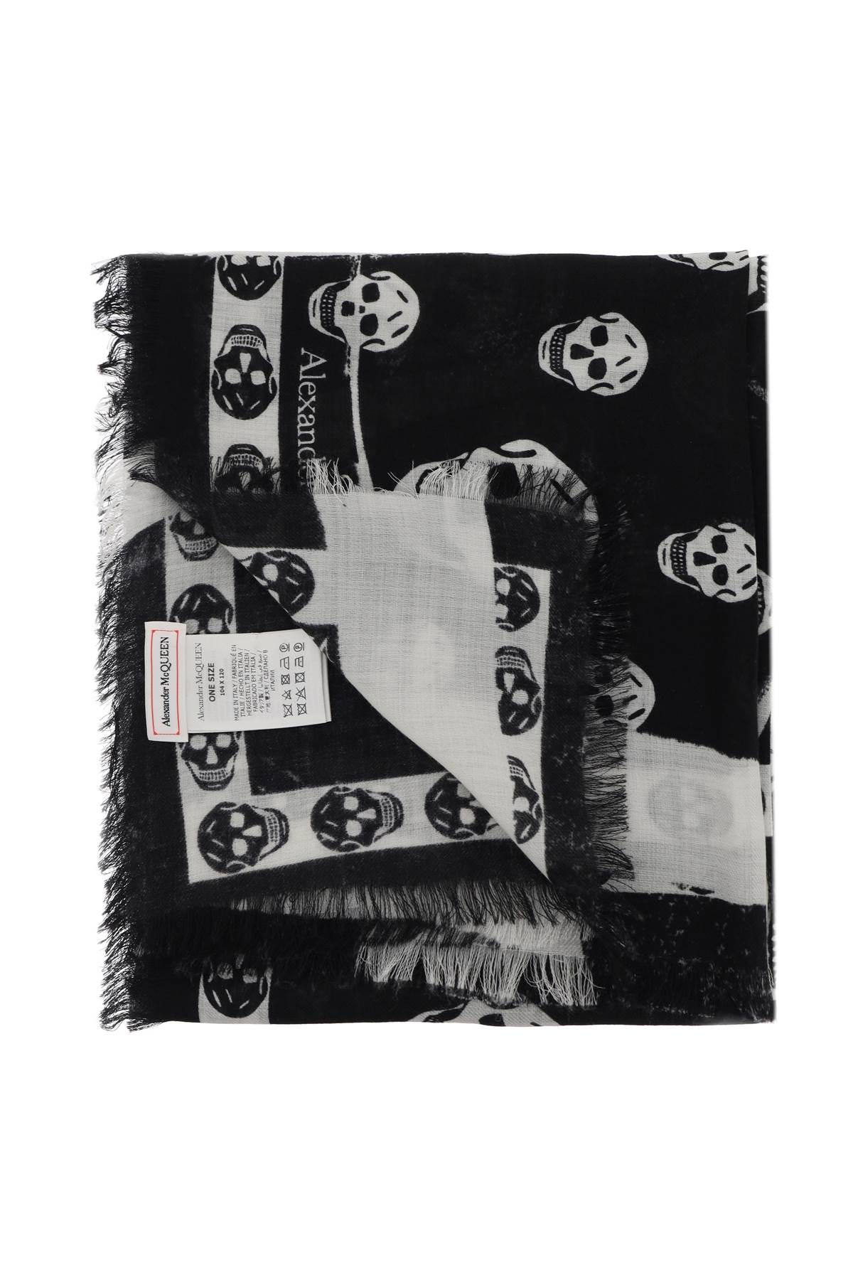 Alexander Mcqueen Slashed Skull Scarf   Black