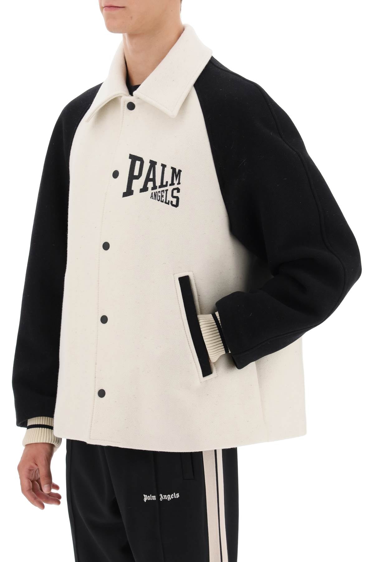 Palm Angels Wool Varsity Jacket With Embroidery   White