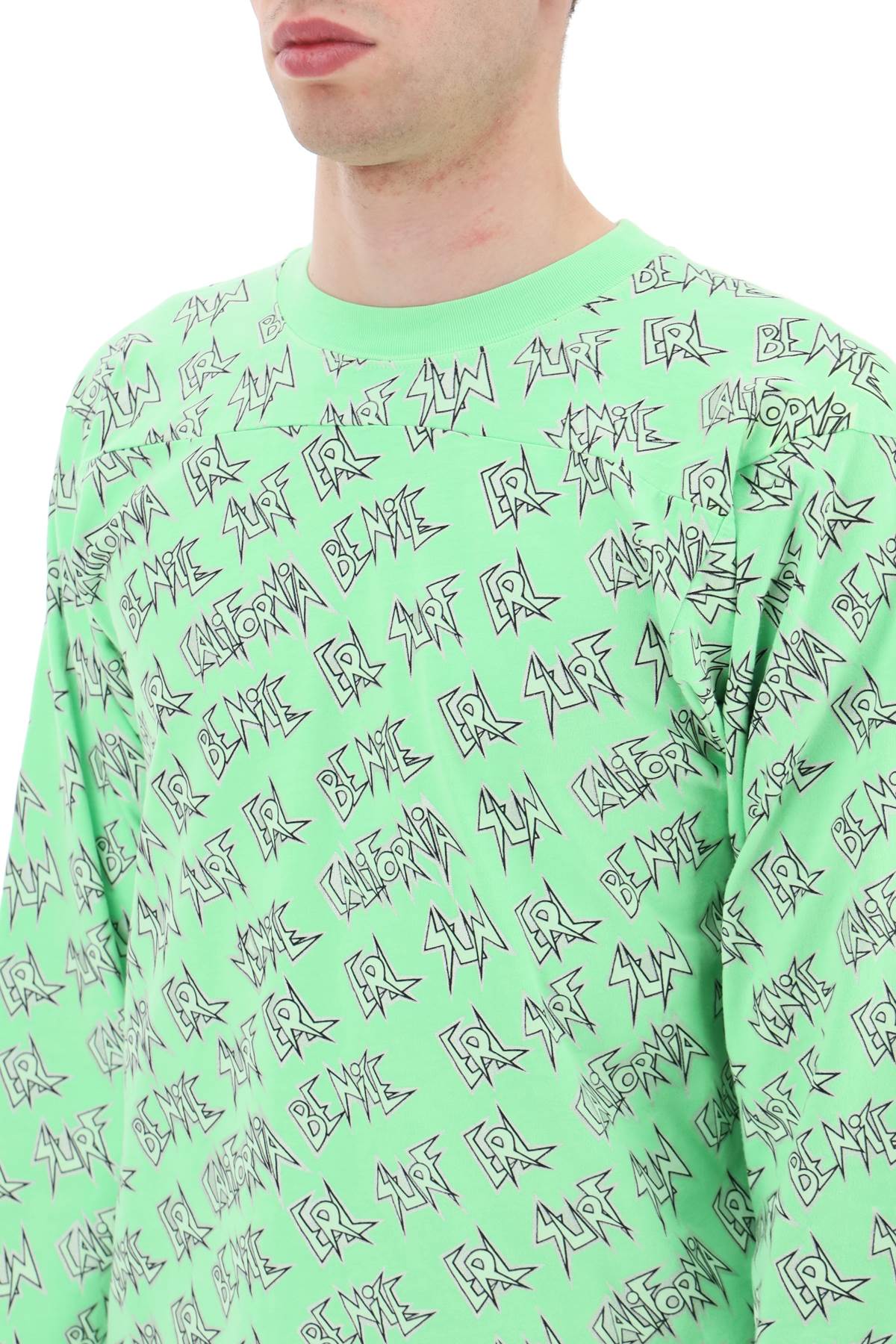 Erl 'Waffle' Long Sleeved T Shirt With All Over Print   Green