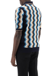 Dolce & Gabbana Silk Polo Shirt With Zigzag In   Blue