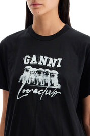 Ganni Printed Relaxed Fit T Shirt   Black