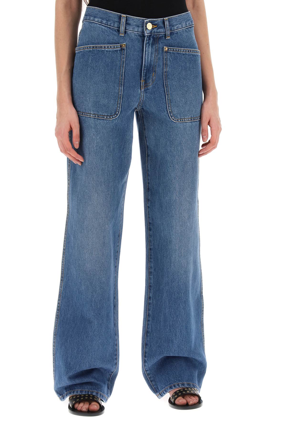 Tory Burch High Waisted Cargo Style Jeans In   Blue