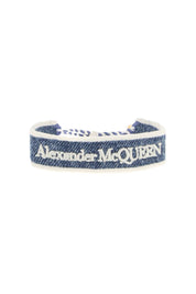 Alexander Mcqueen Embroidered Bracelet   Blue