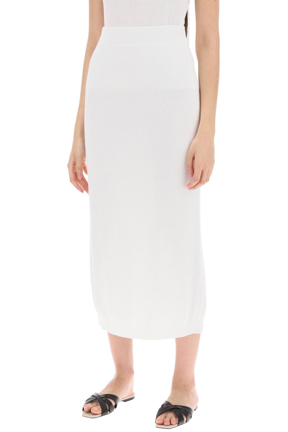 Brunello Cucinelli Cotton Knit Midi Skirt   White