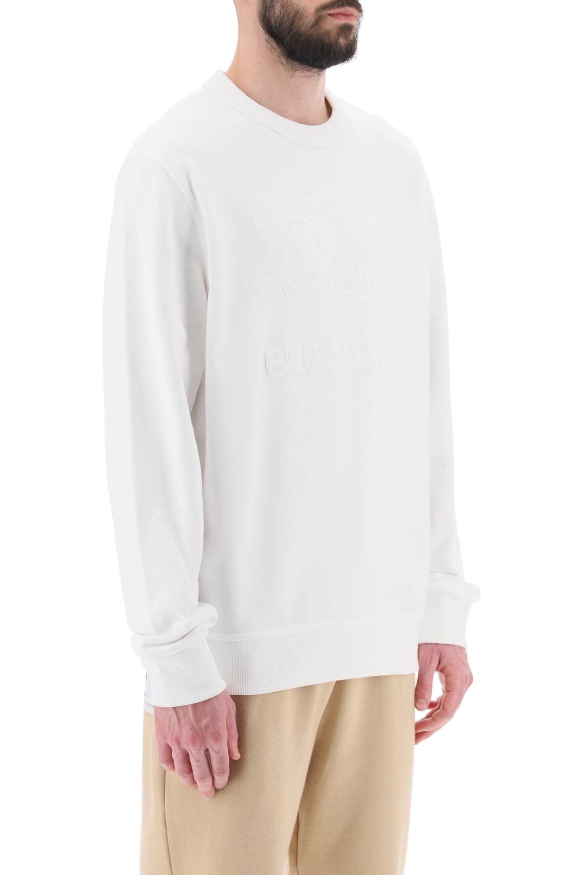 Burberry 'Rayner' Crew Neck Sweatshirt With Equestrian Knight   White