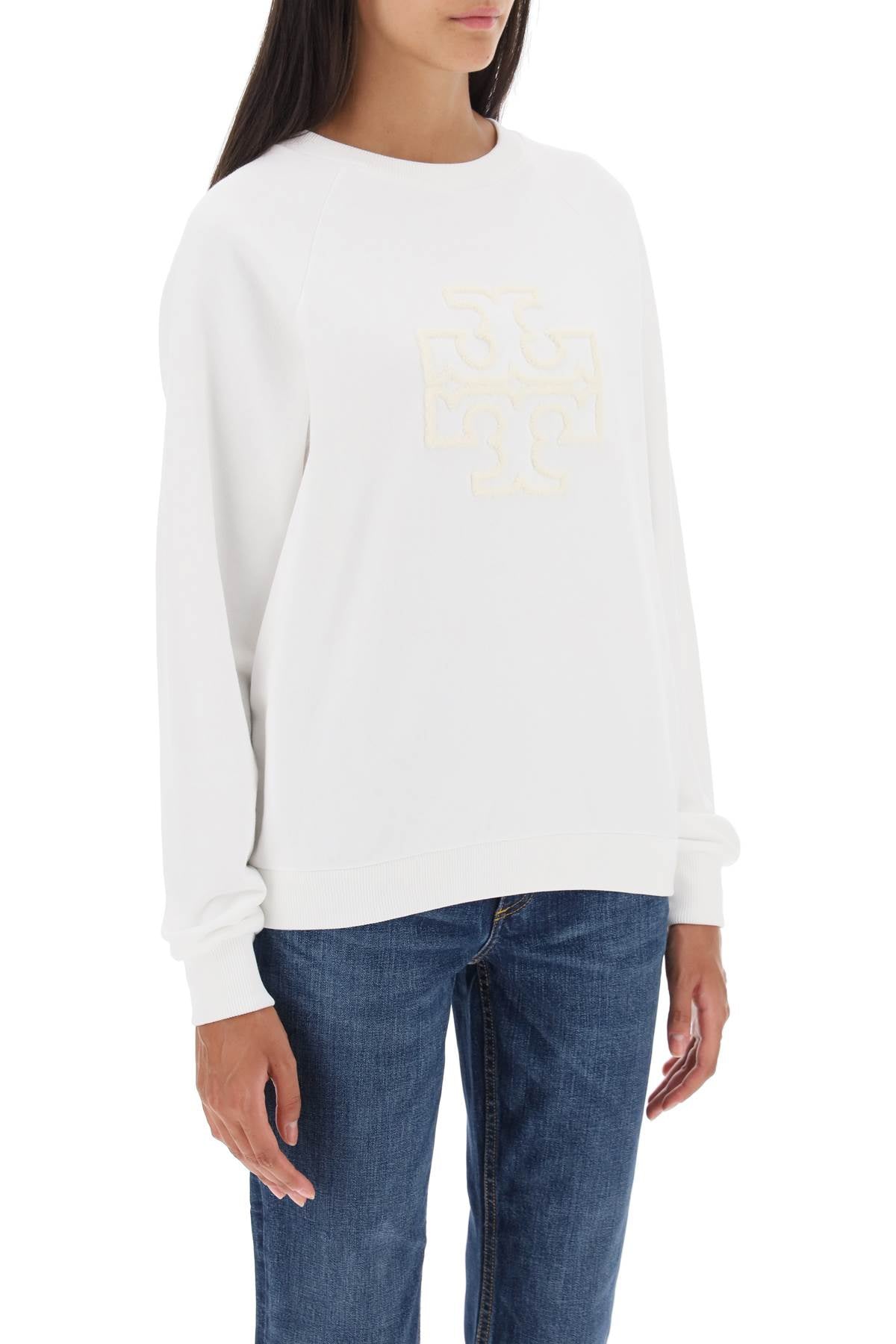 Tory Burch Crew Neck Sweatshirt With T Logo   White