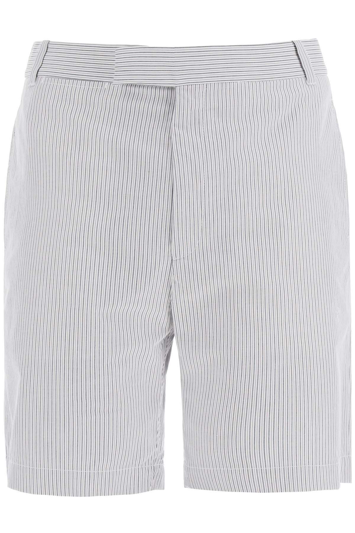 Thom Browne Striped Cotton Bermuda Shorts For Men   Grey