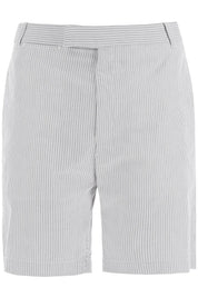 Thom Browne Striped Cotton Bermuda Shorts For Men   Grey