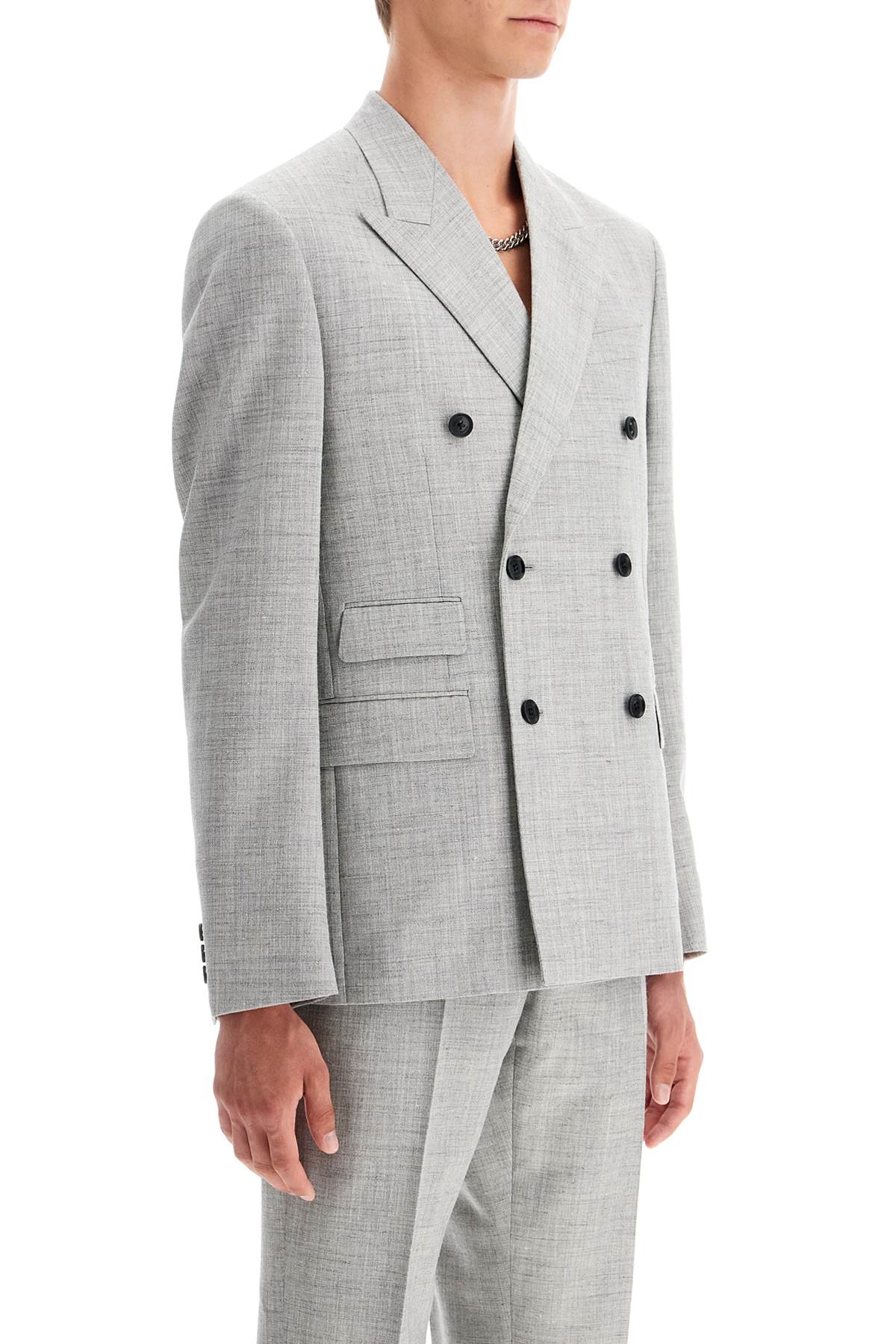 Versace Double Breasted Wool Blend Blazer   Grey