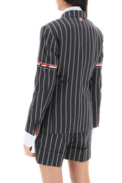 Thom Browne Striped Single Breasted Jacket   Grey