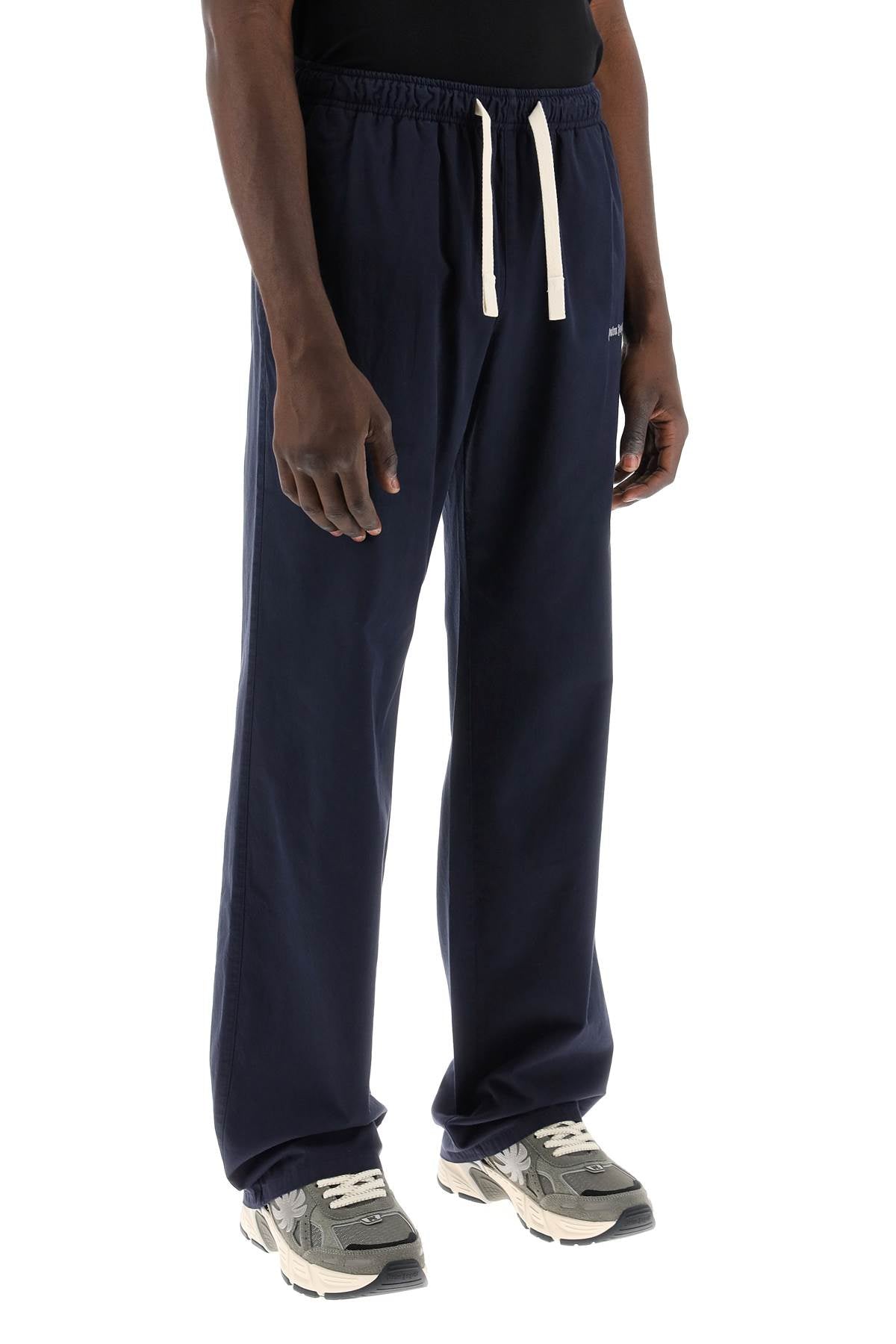 Palm Angels Cotton Gabardine Travel Joggers   Blue