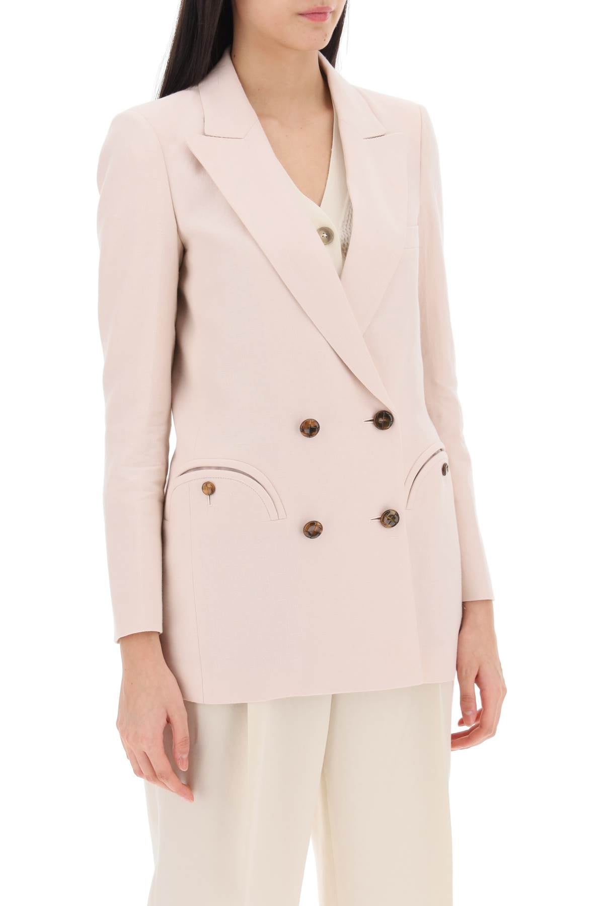 Blaze Milano Everyday Mid Day Sun Double Breasted Blazer   Neutral