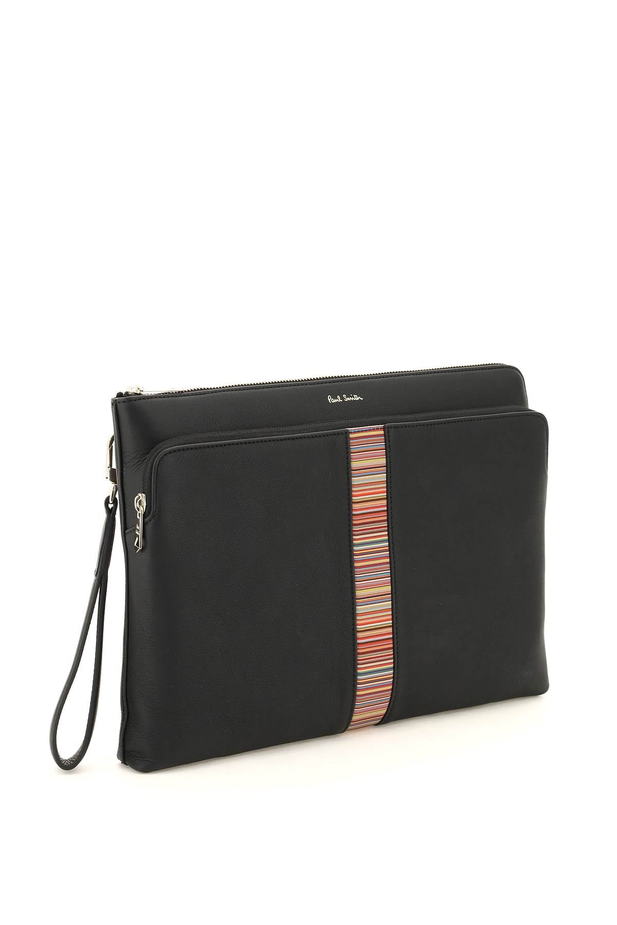 Paul Smith Signture Stripe Leather Pouch   Black