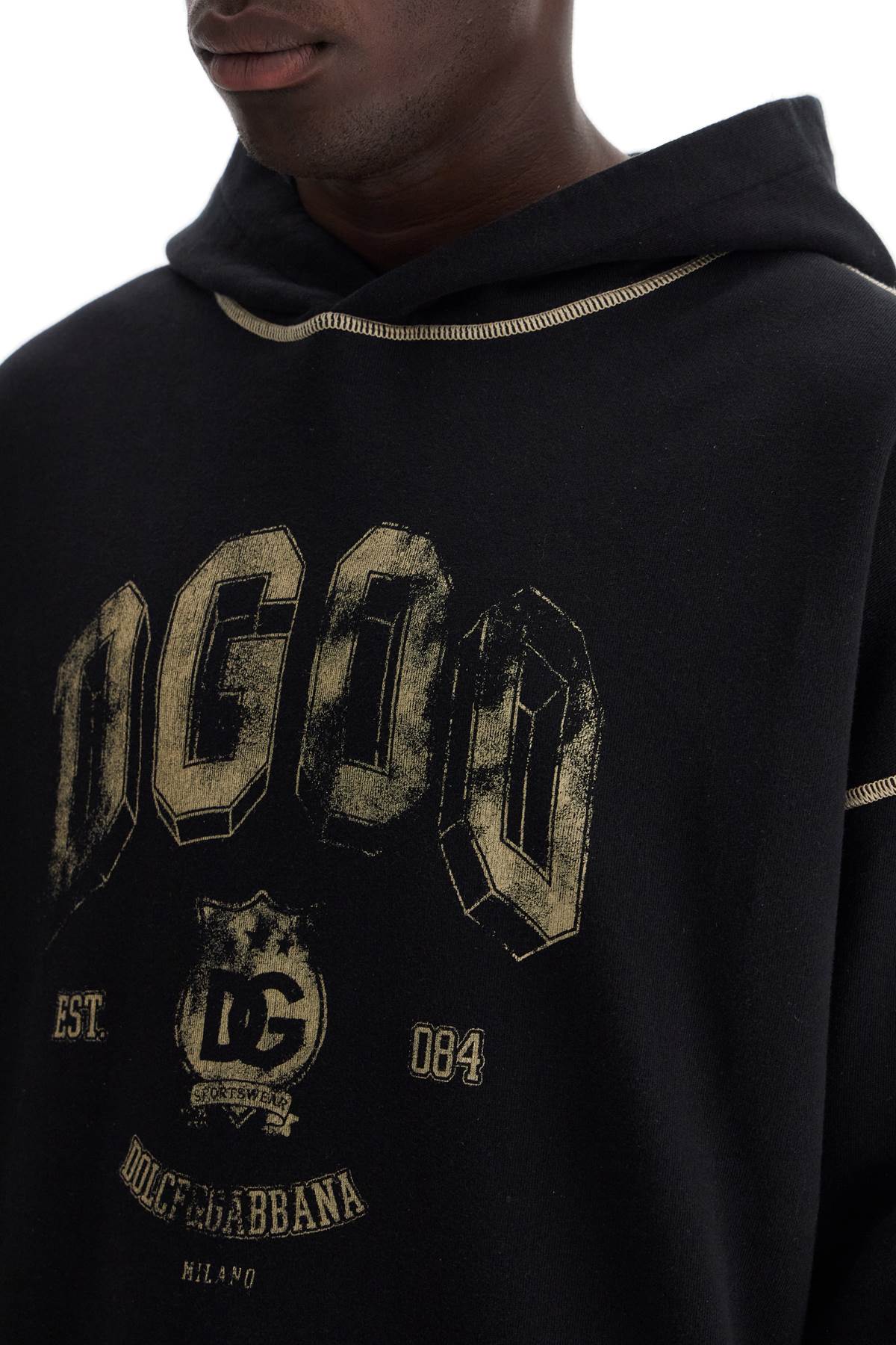 Dolce & Gabbana Oversized Hoodie With Hood And Logo Print   Black