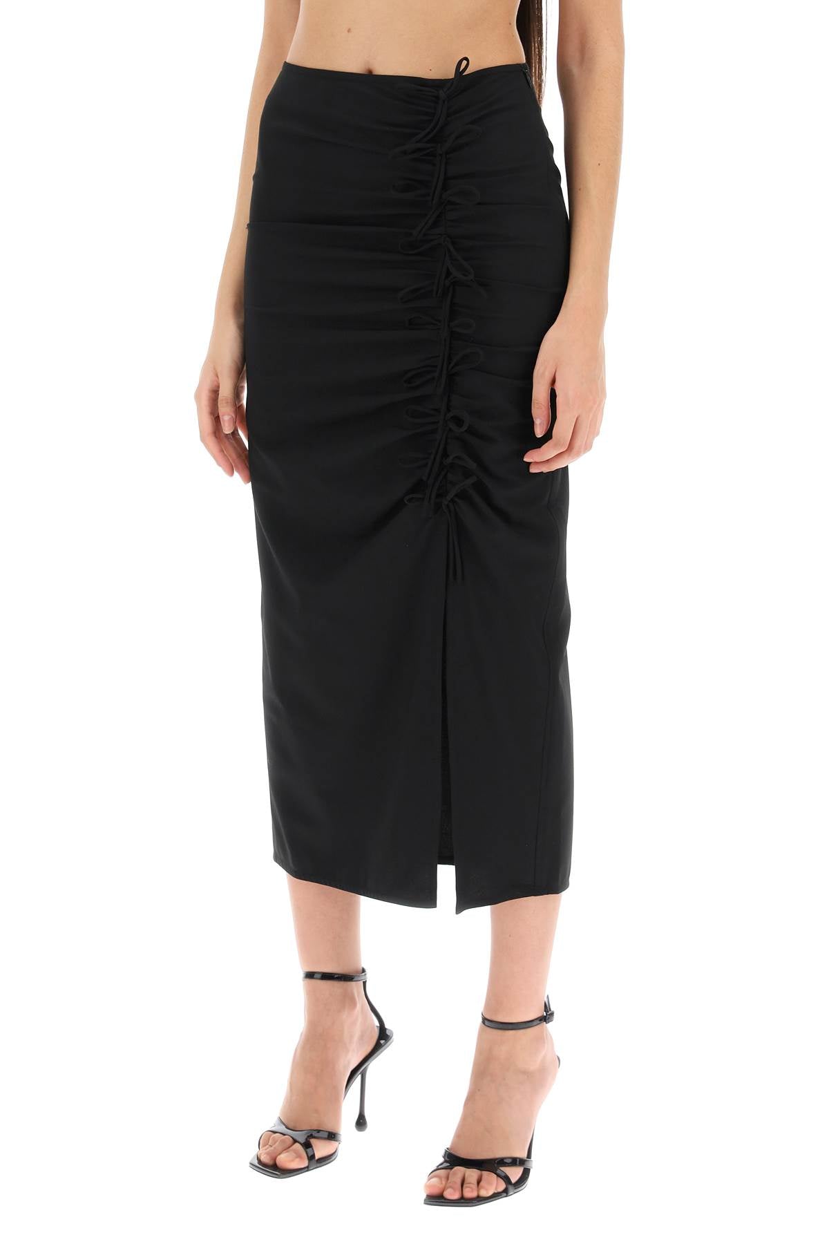 Ganni Midi Skirt With Ornamental Bows   Black