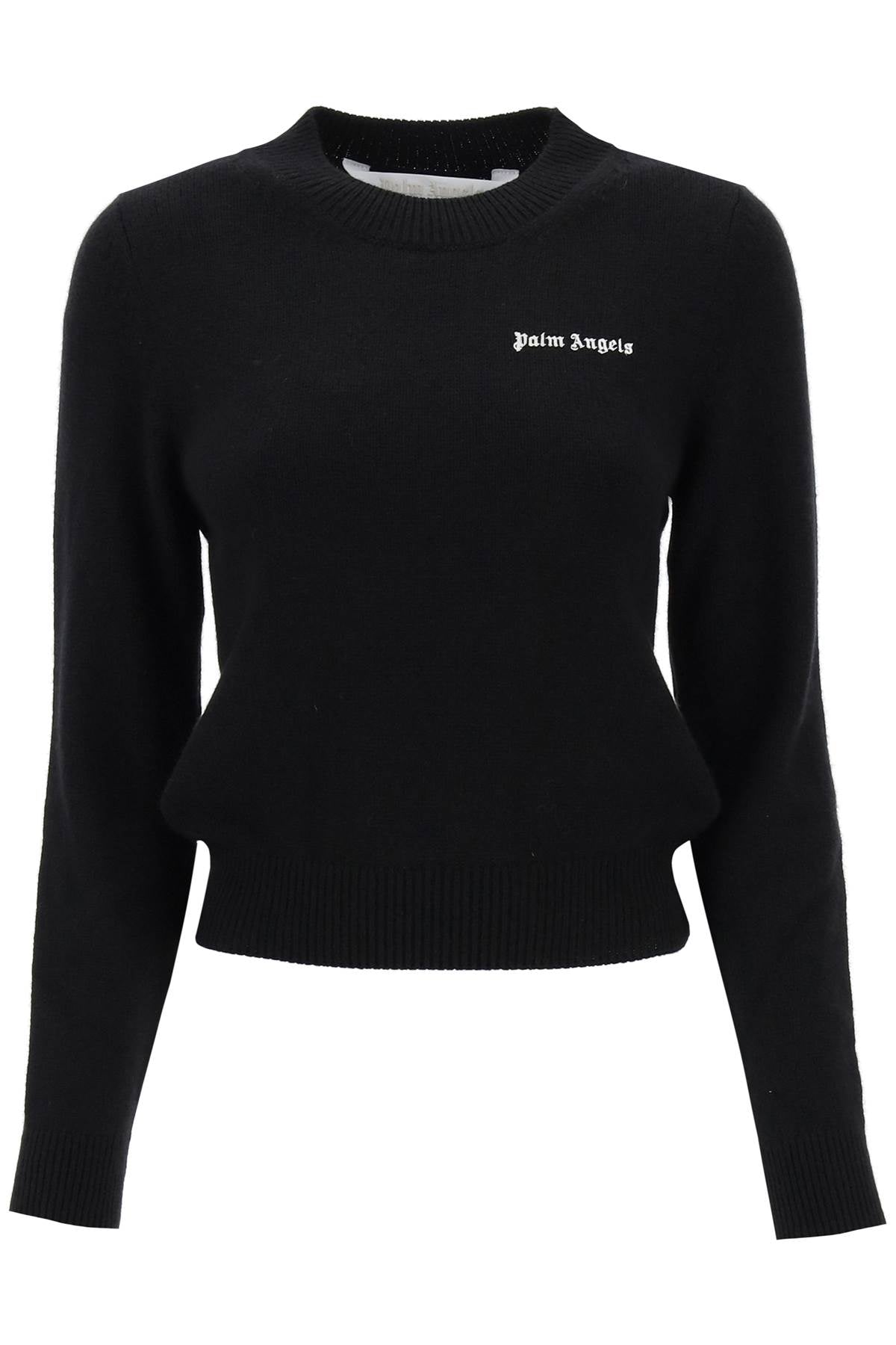 Palm Angels Cropped Sweater With Logo Embroidery   Black