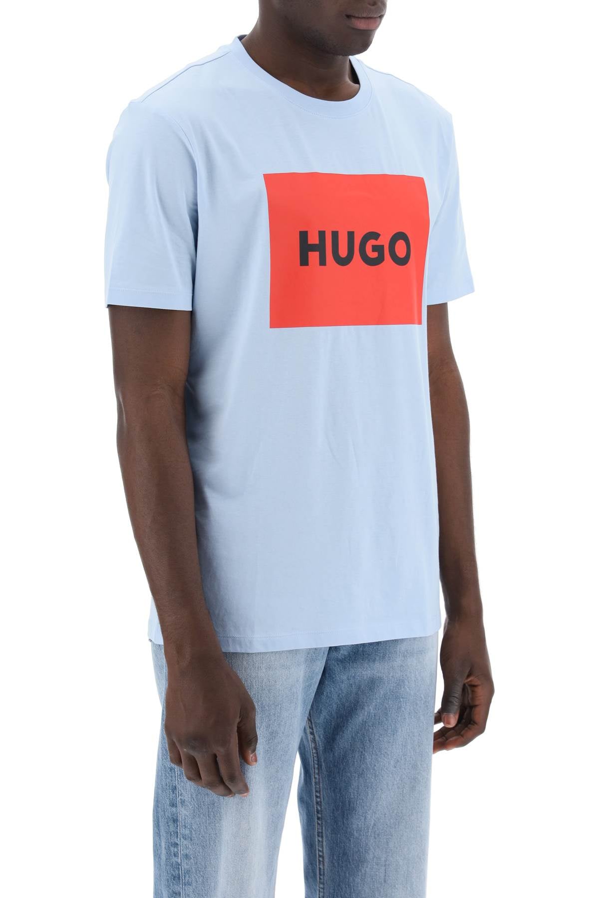 Hugo Dulive T Shirt With Logo Box   Light Blue