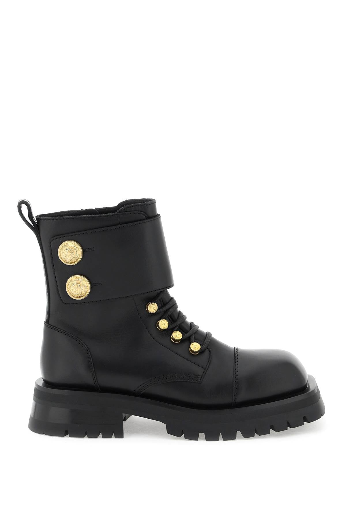 Balmain Leather Ranger Boots With Maxi Buttons   Black