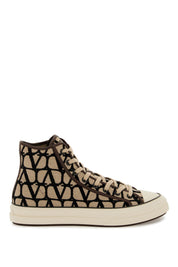 Valentino Garavani Totaloop Toile Iconographe High Top Sneakers   Beige