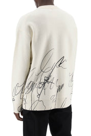 Oamc Scribble Print Wool Cotta Pullover   White