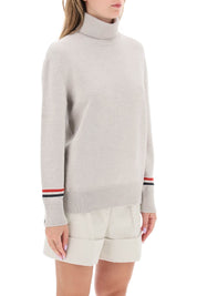 Thom Browne Turtleneck Sweatear With Tricolor Intarsia   Grey