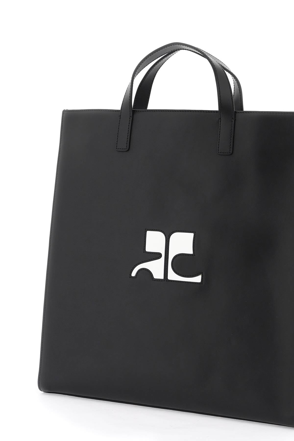 Courreges Smooth Leather Heritage Tote Bag In 9   Black