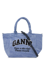 Ganni Sponge Logo Tote Bag With Nine Words   Blue