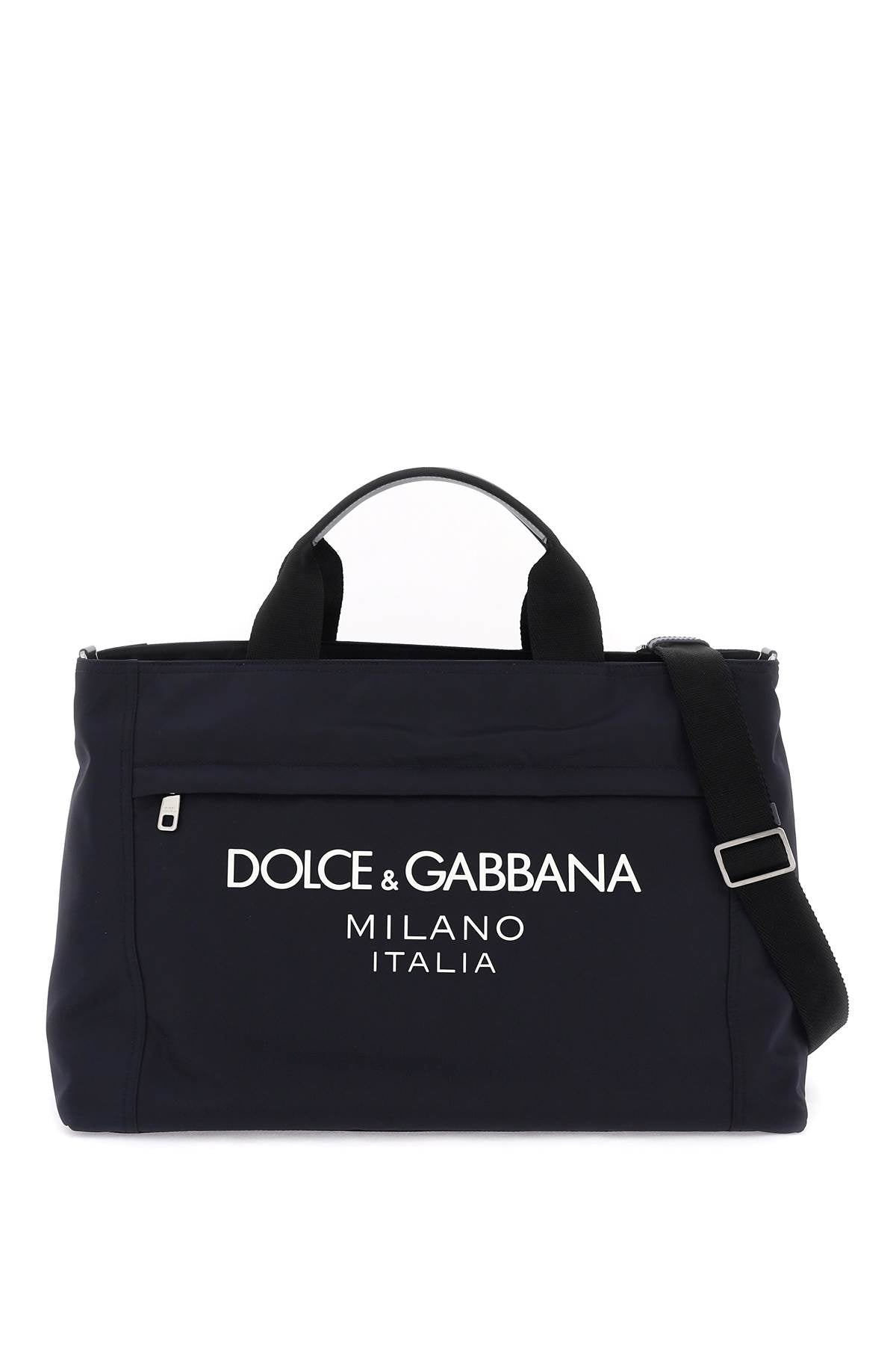 Dolce & Gabbana Rubberized Logo Nylon Duffle Bag   Blue