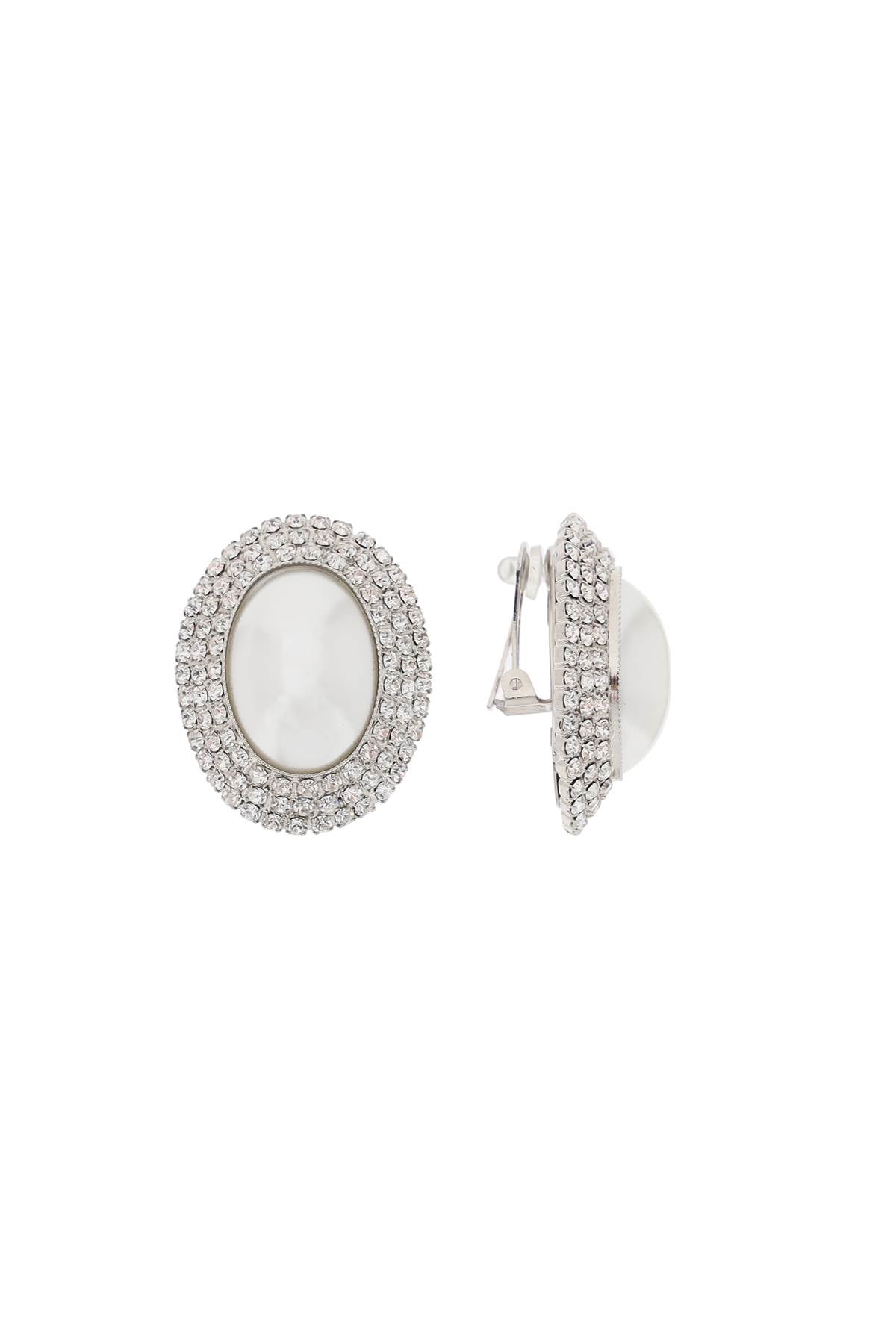 Alessandra Rich Oval Earrings With Pearl And Crystals   Silver