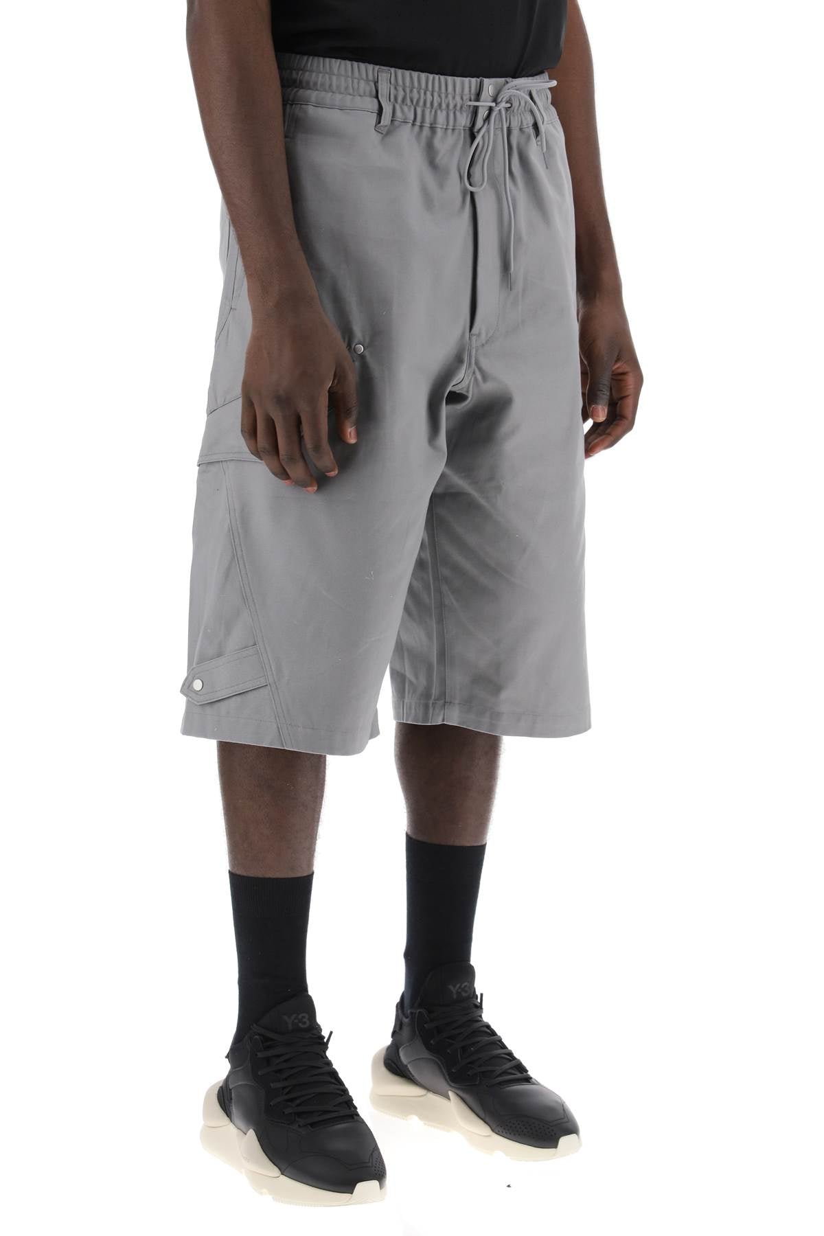 Y 3 Canvas Multi Pocket Bermuda Shorts.   Grey