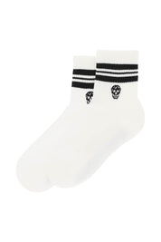 Alexander Mcqueen Stripe Skull Sports Socks   White