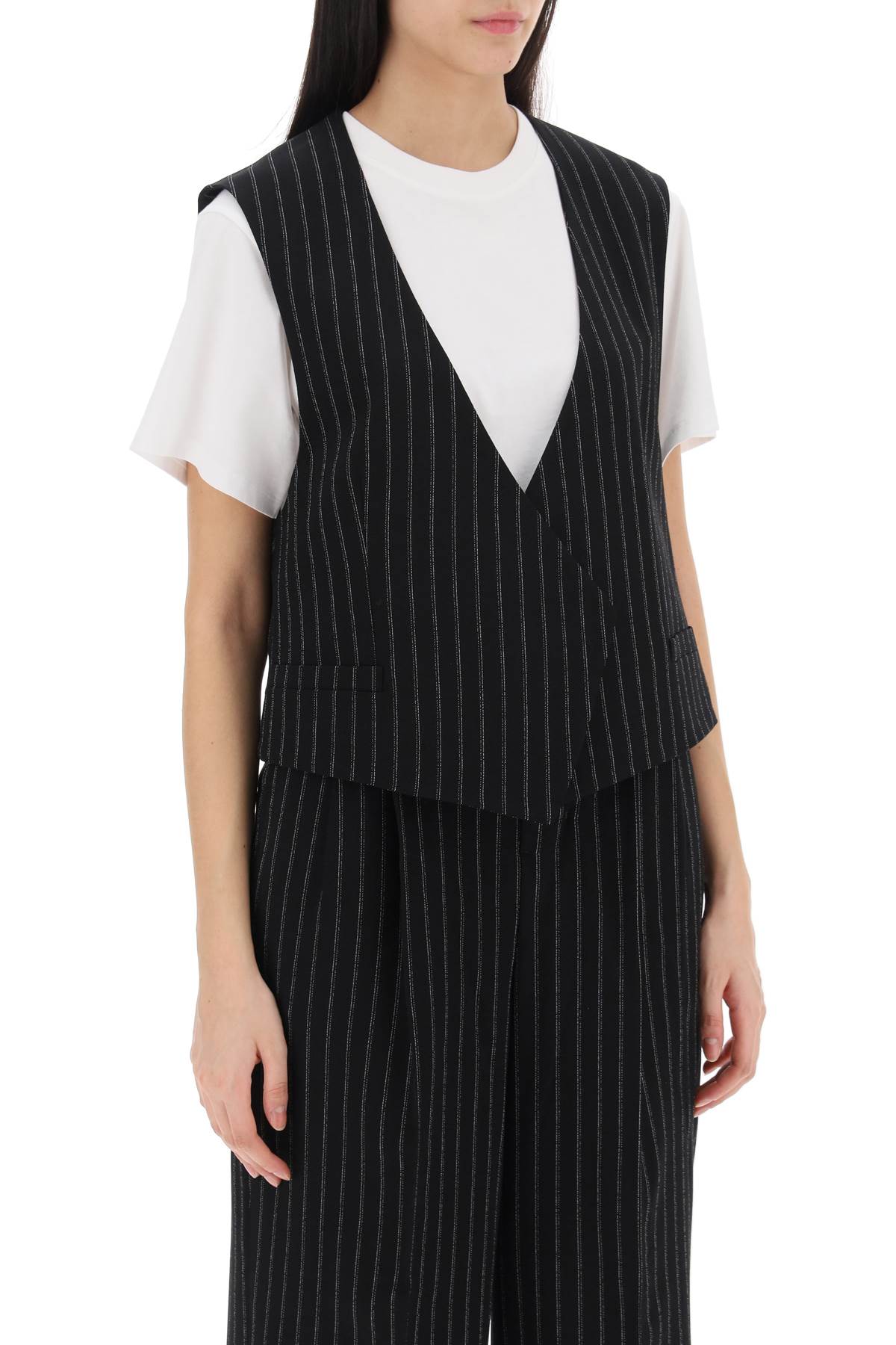 Ami Alexandre Matiussi Virgin Wool Pinstripe Waistcoat   Black