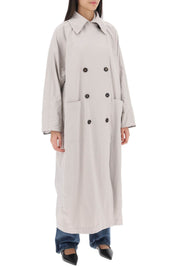 Brunello Cucinelli Double Breasted Trench Coat With Shiny Cuff Details   Grey