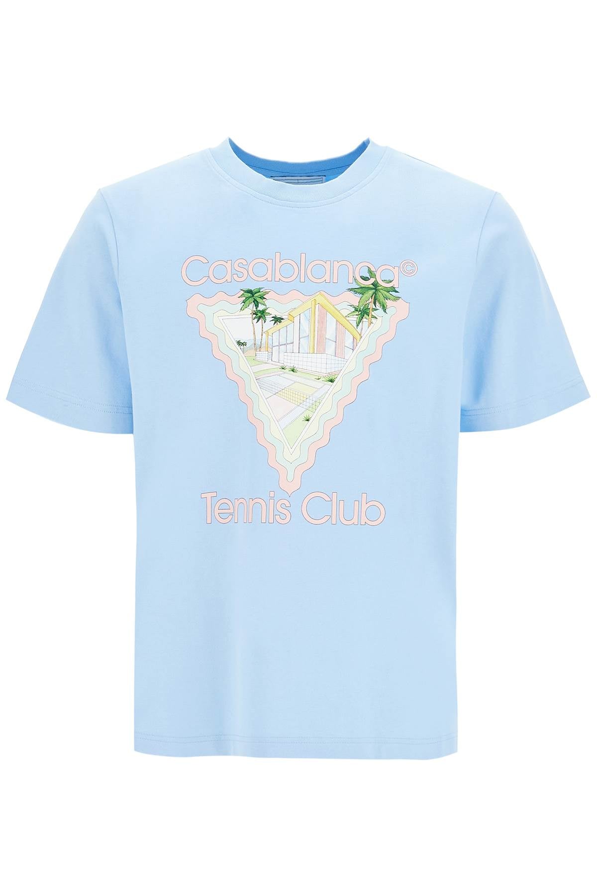 Casablanca Printed Organic Cotton T Shirt   Light Blue