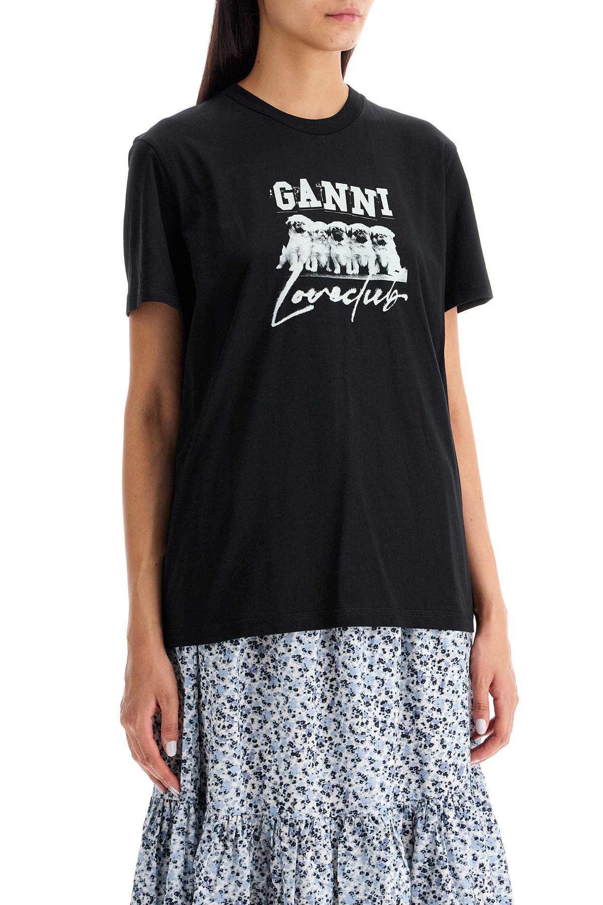 Ganni Printed Relaxed Fit T Shirt   Black