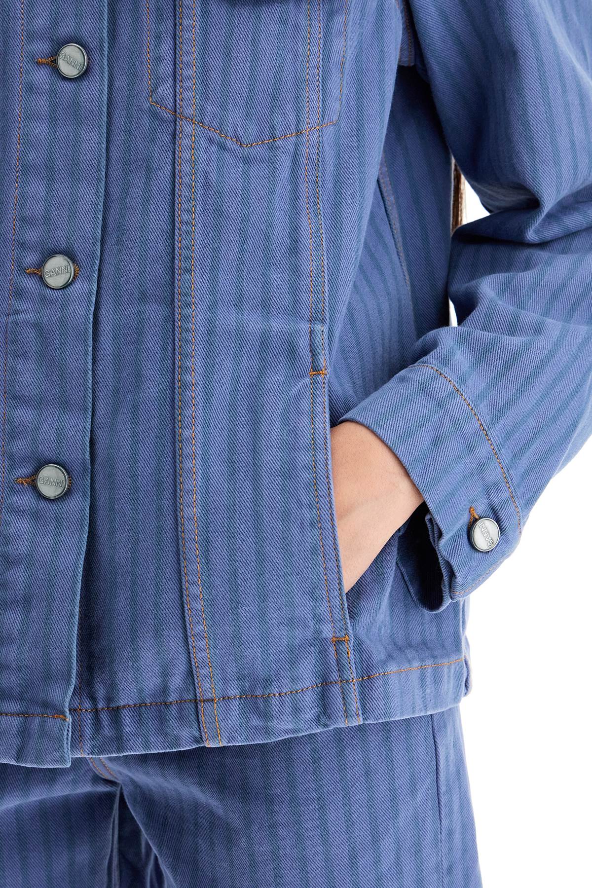 Ganni "striped Overdyed Denim Jacket   Blue