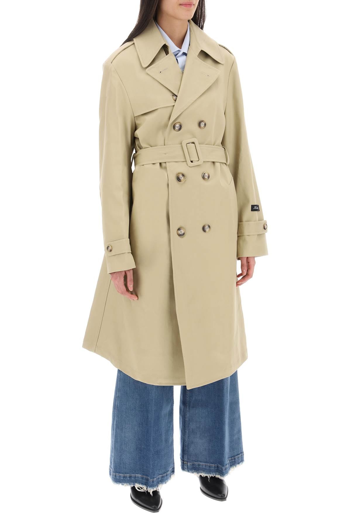 Homme Girls Cotton Double Breasted Trench Coat   Beige