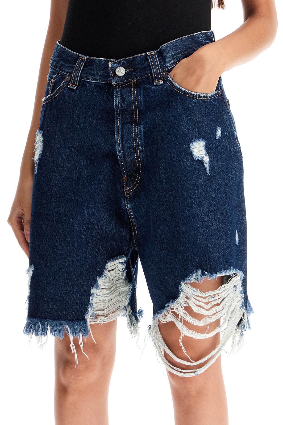 Acne Studios Denim Destroyed Bermuda Shorts For   Blue