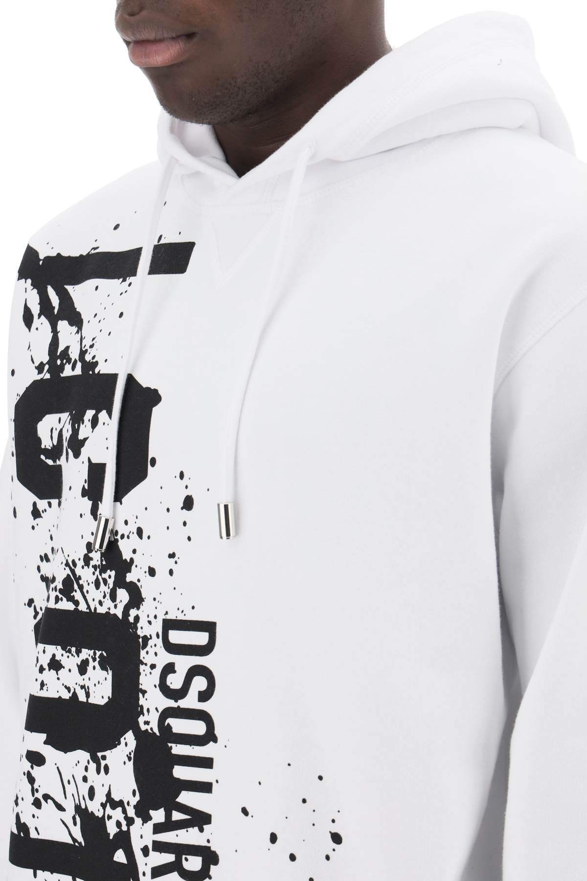 Dsquared2 Cool Fit Hoodie With Icon Splash Print   White