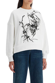 Alexander Mcqueen Boxy Cherry Blossom Skull Sweat   White