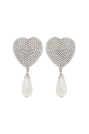 Alessandra Rich Heart Crystal Earrings With Pearls   Silver