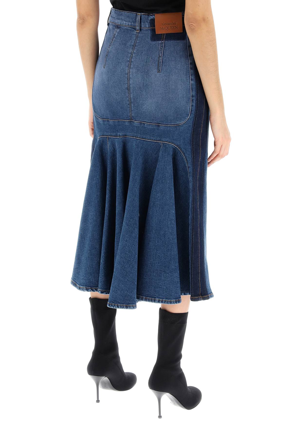 Alexander Mcqueen Washed Denim Midi Skirt   Blue